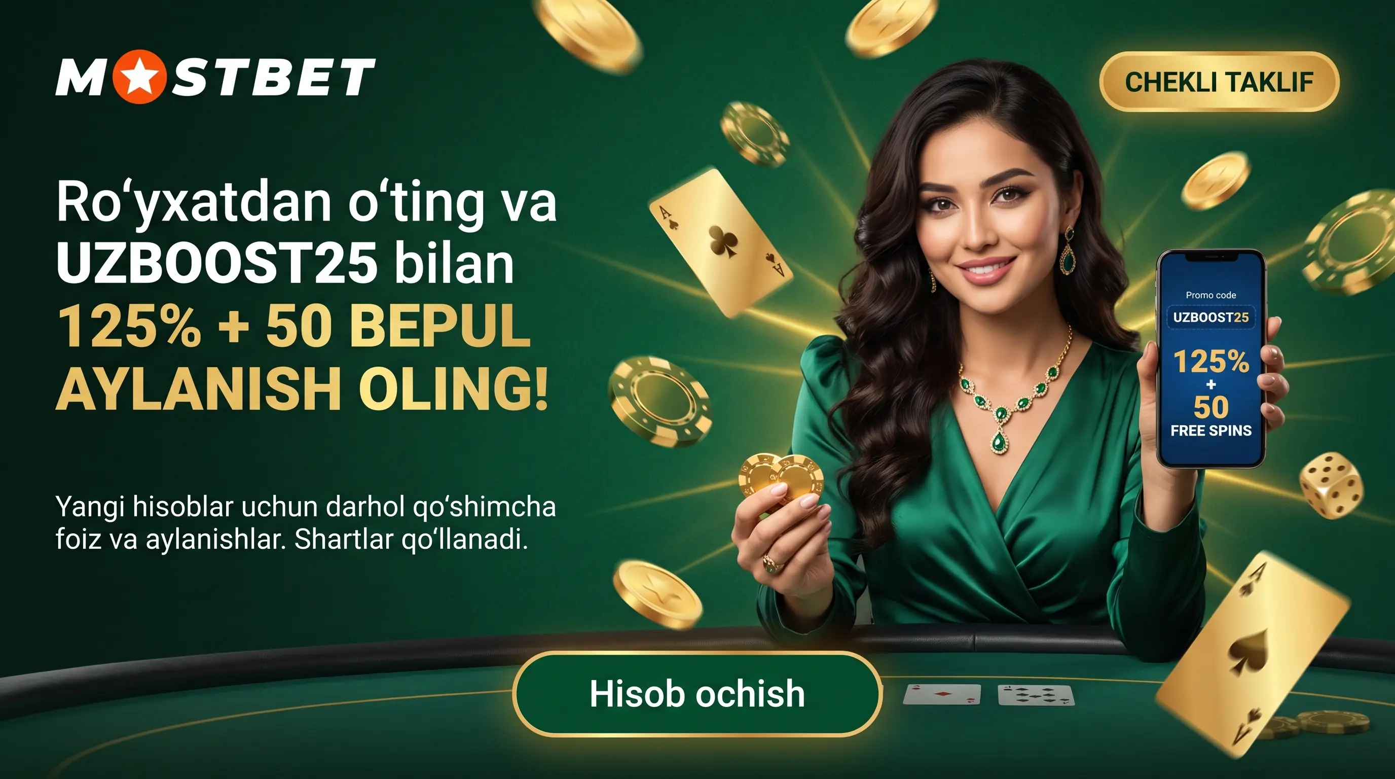 UZBOOST25 promo kod bilan Mostbet bonuslari