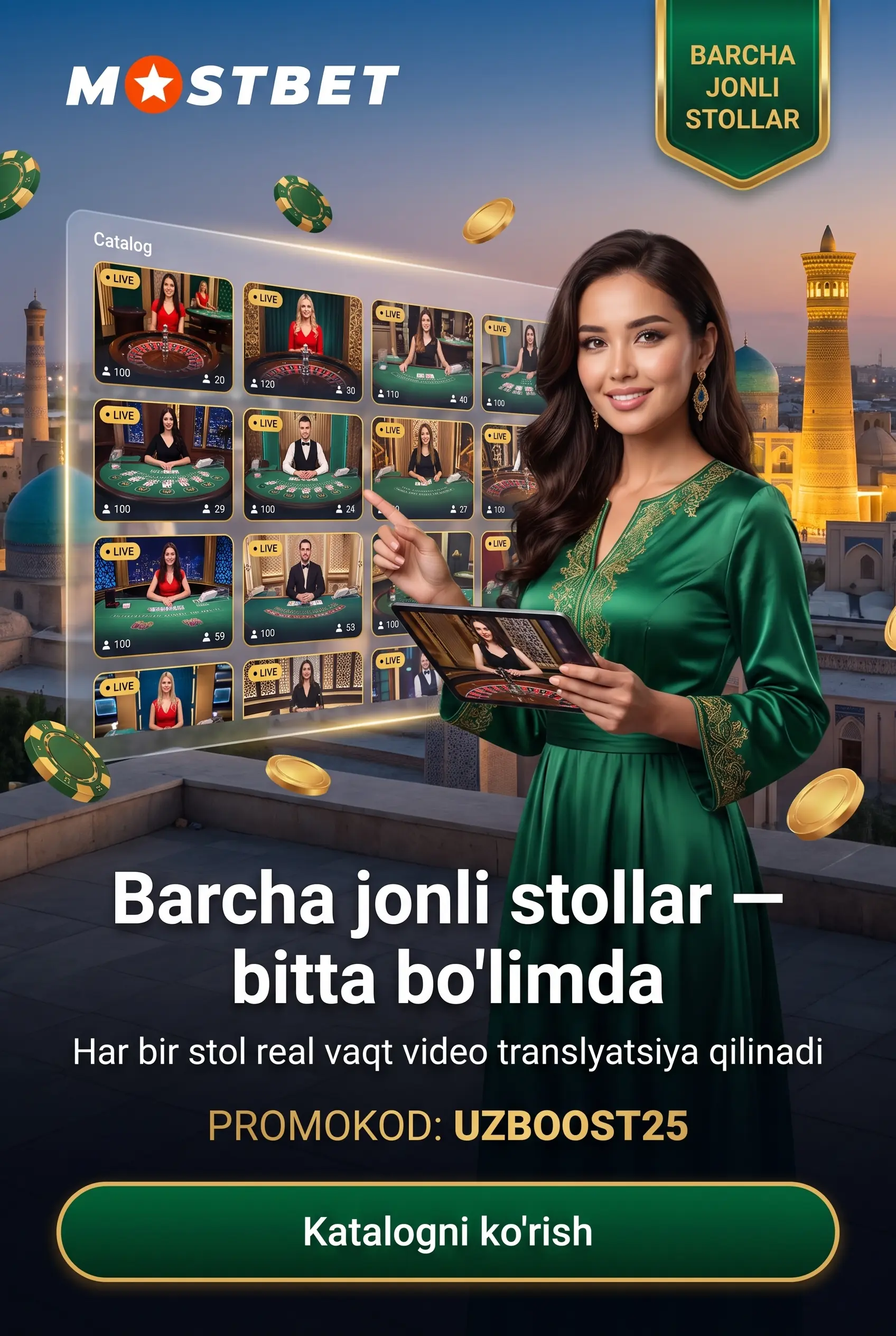 Mostbet kazino jonli bo'limi haqida